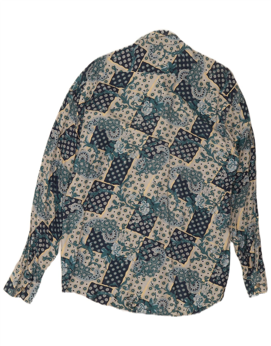 Vintage Mens Shirt Medium Blue Paisley Viscose