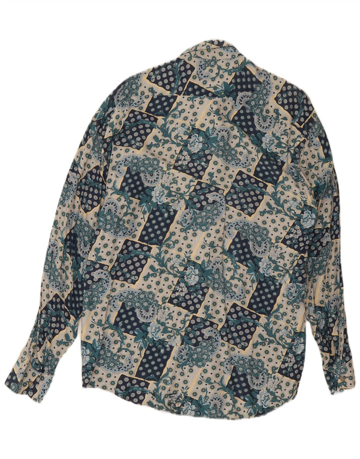 Vintage Mens Shirt Medium Blue Paisley Viscose