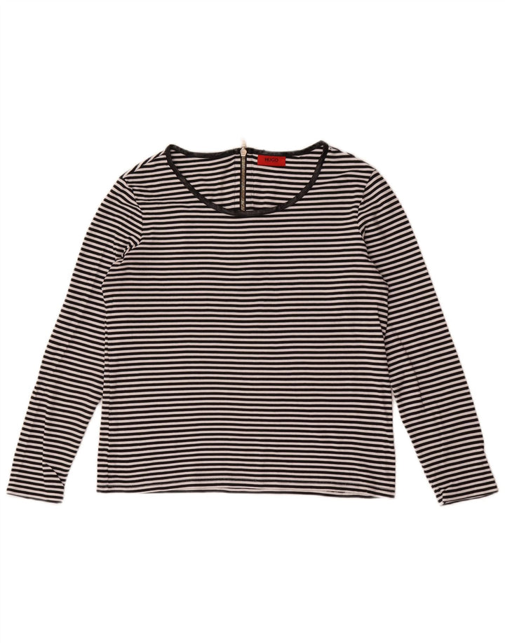 Hugo Boss Womens Top Long Sleeve UK 12 Medium Black Striped