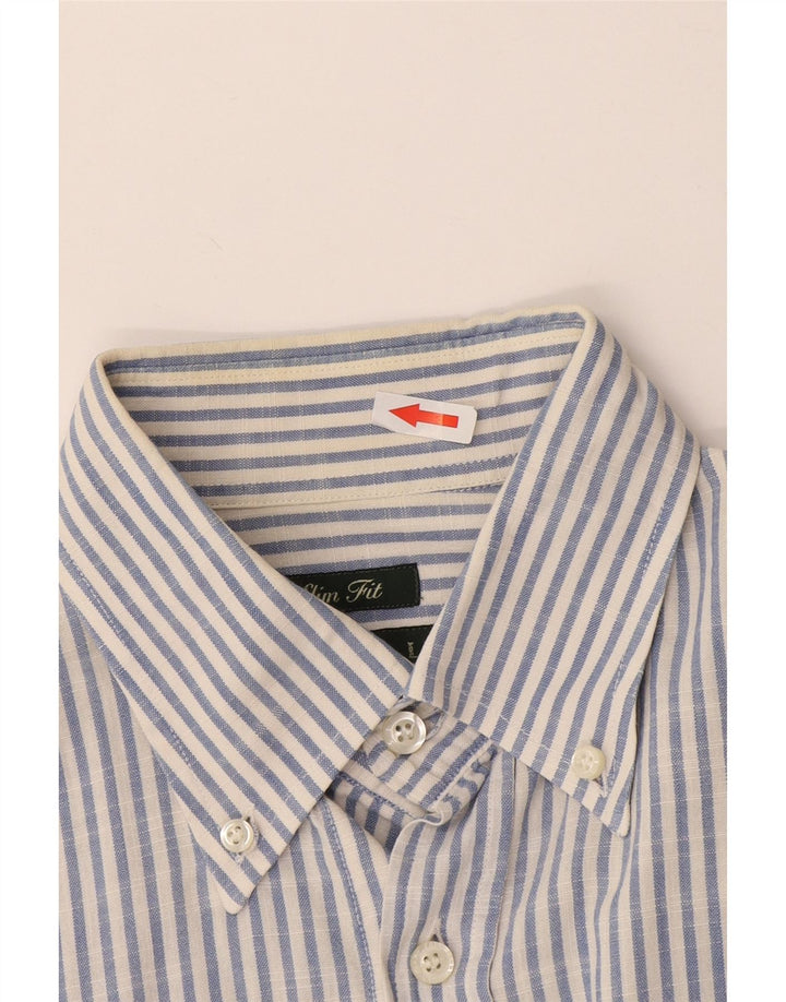 Fred Perry Mens Slim Fit Shirt Large Blue Striped Cotton