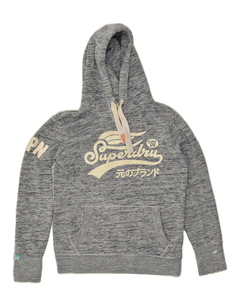 SUPERDRY Womens Graphic Hoodie Jumper UK 16 Large Grey Flecked Cotton | Vintage Superdry | Thrift | Second-Hand Superdry | Used Clothing | Messina Hembry 