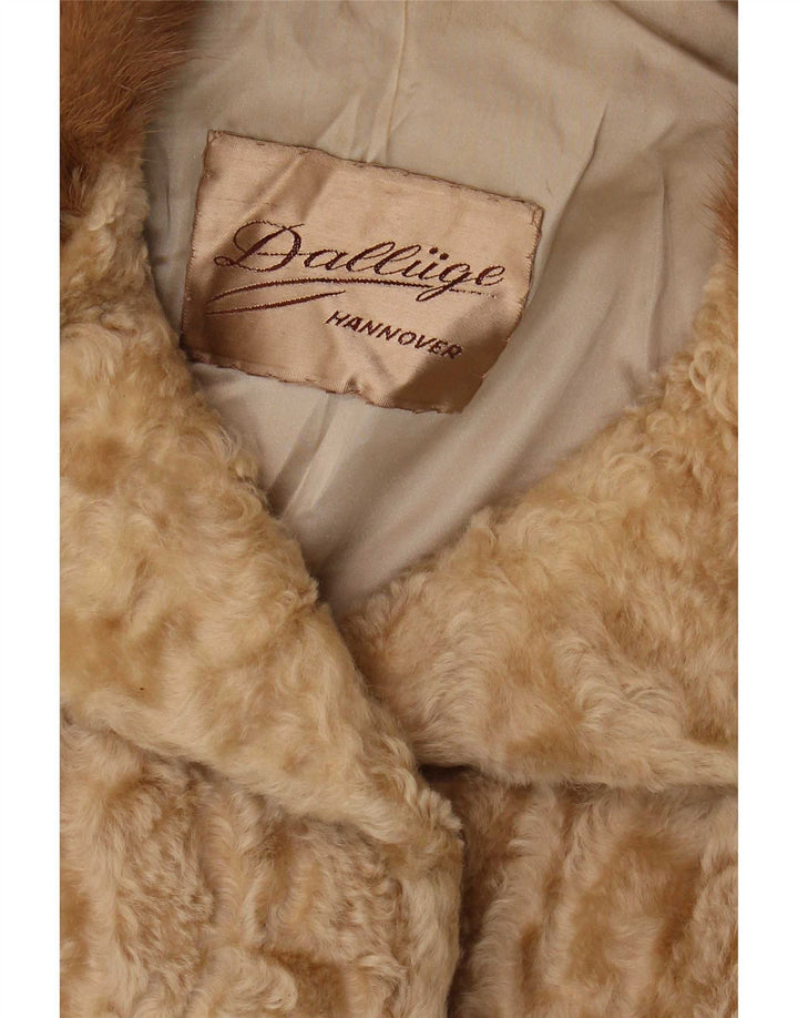 Vintage Womens Faux Fur Jacket UK 10 Small Beige