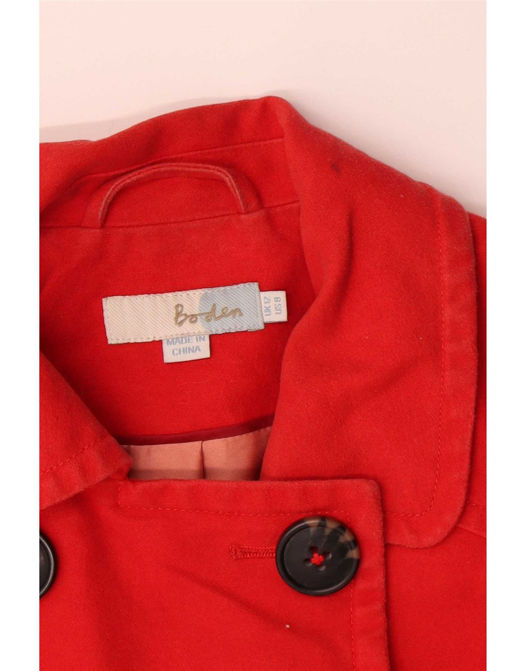 Boden Womens Pea Coat UK 12 Medium Red Cotton