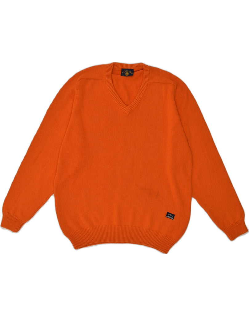 NAVIGARE Mens V-Neck Jumper Sweater XL Orange Cotton | Vintage Navigare | Thrift | Second-Hand Navigare | Used Clothing | Messina Hembry 