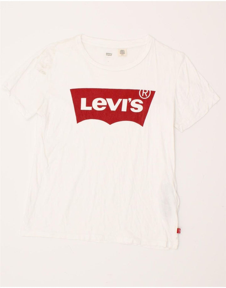 LEVI'S Womens Graphic T-Shirt Top UK 8 Small White Cotton Vintage Levi's and Second-Hand Levi's from Messina Hembry 