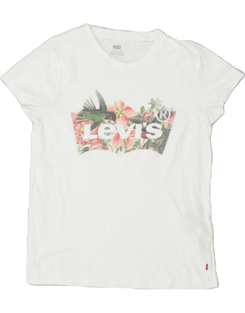 LEVI'S Womens Graphic T-Shirt Top UK 10 Small White Floral Cotton Vintage Levi's and Second-Hand Levi's from Messina Hembry 