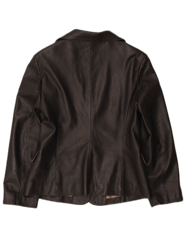 Icinoo Womens 1 Button Leather Blazer Jacket UK 10 Small Black