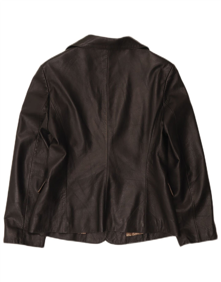 Icinoo Womens 1 Button Leather Blazer Jacket UK 10 Small Black
