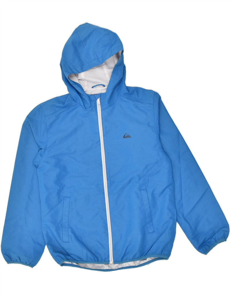 QUIKSILVER Boys Graphic Hooded Rain Jacket 13-14 Years Blue Polyester | Vintage Quiksilver | Thrift | Second-Hand Quiksilver | Used Clothing | Messina Hembry 