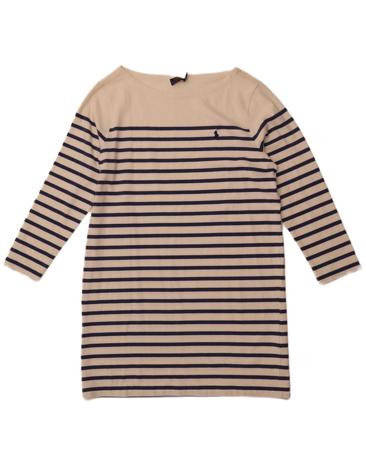 POLO RALPH LAUREN Womens Long Sleeve T-Shirt Dress UK 18 XL White Striped