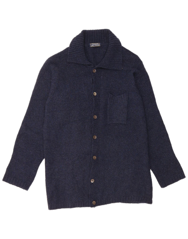 Trussardi Mens Cardigan Sweater Large Navy Blue Merino Wool