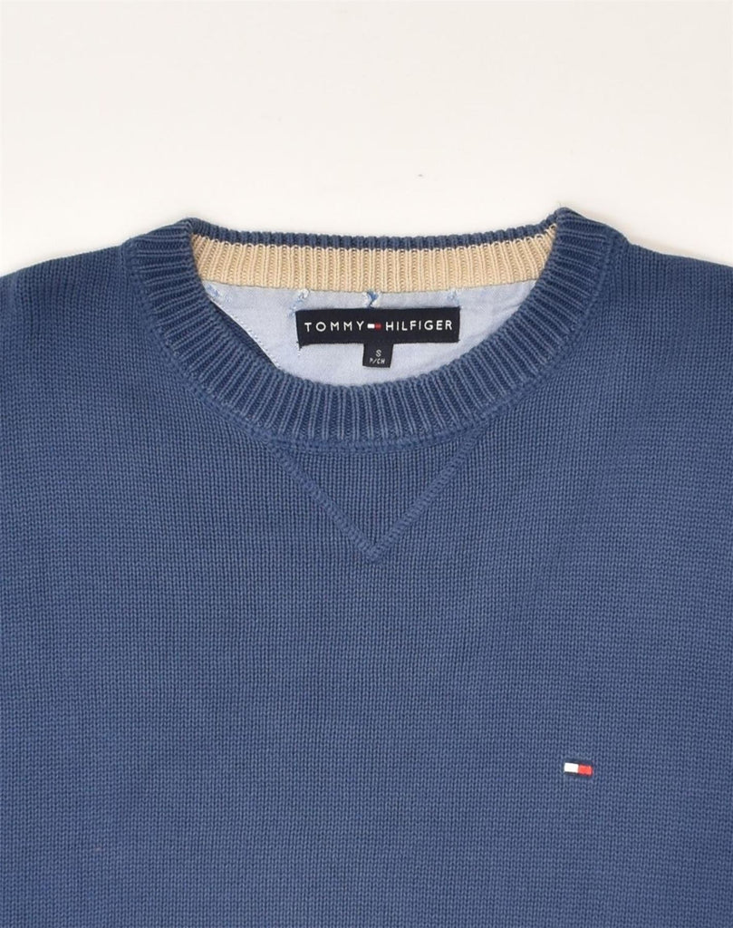 TOMMY HILFIGER Mens Crew Neck Jumper Sweater Small Navy Blue Cotton | Vintage Tommy Hilfiger | Thrift | Second-Hand Tommy Hilfiger | Used Clothing | Messina Hembry 