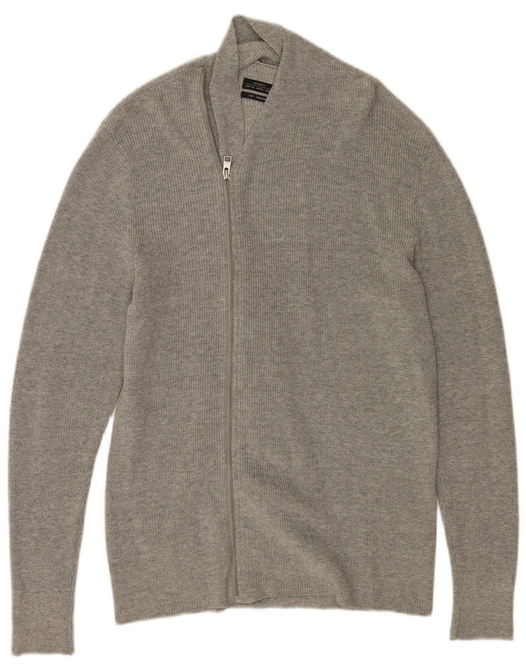 All Saints Mens Cardigan Sweater Medium Grey Cotton
