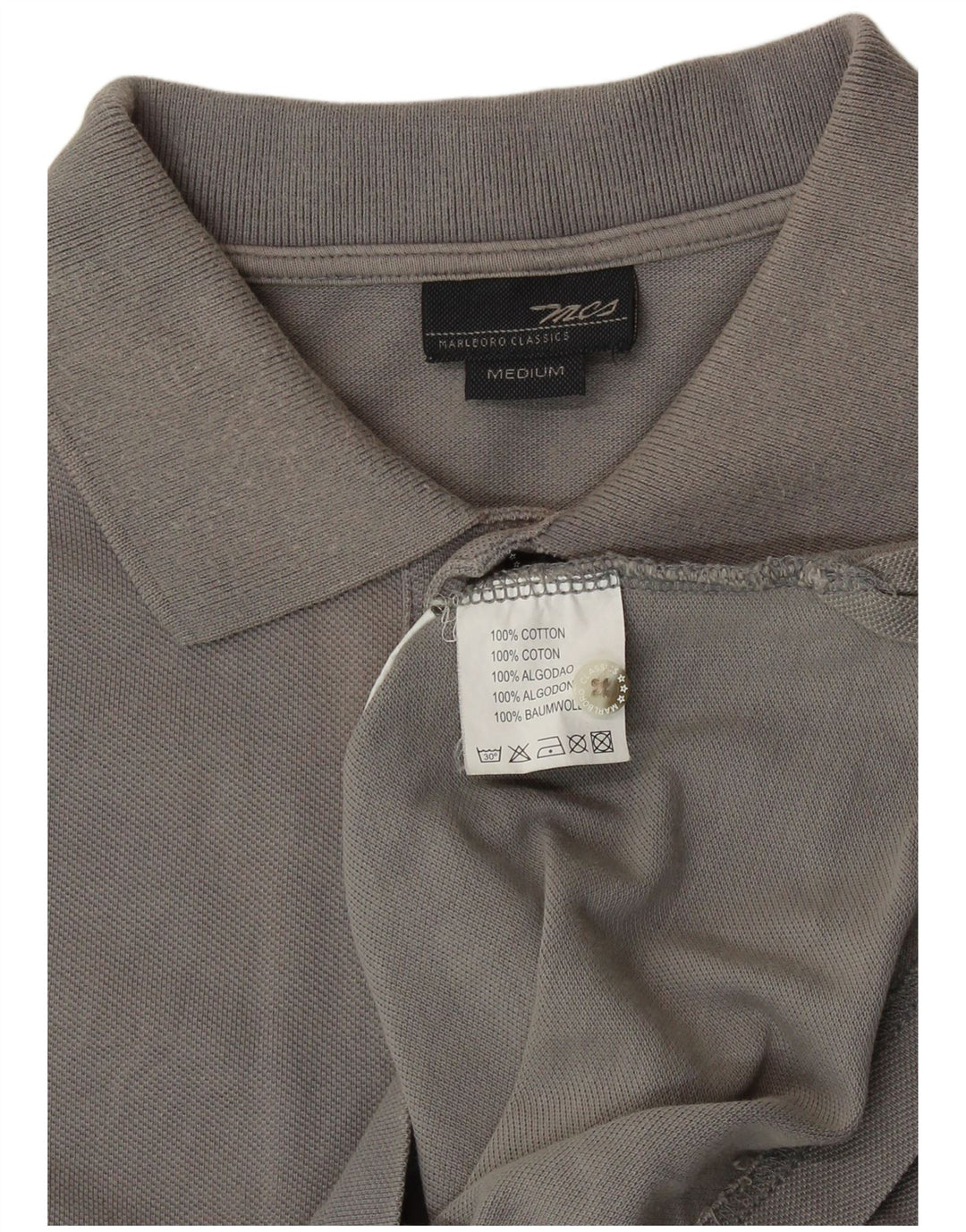 MARLBORO CLASSICS Mens Polo Shirt Medium Grey Cotton Vintage Marlboro Classics and Second-Hand Marlboro Classics from Messina Hembry 