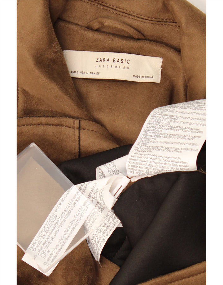 ZARA Womens Crop Faux Leather Biker Jacket UK 10 Small Brown Polyester