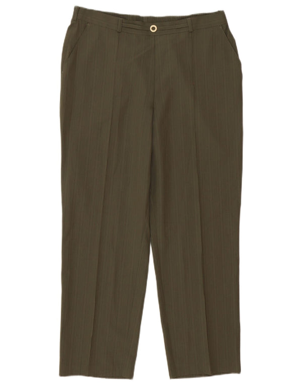 Marks & Spencer Womens Casual Trousers UK 14 Large W32 L26 Khaki Striped