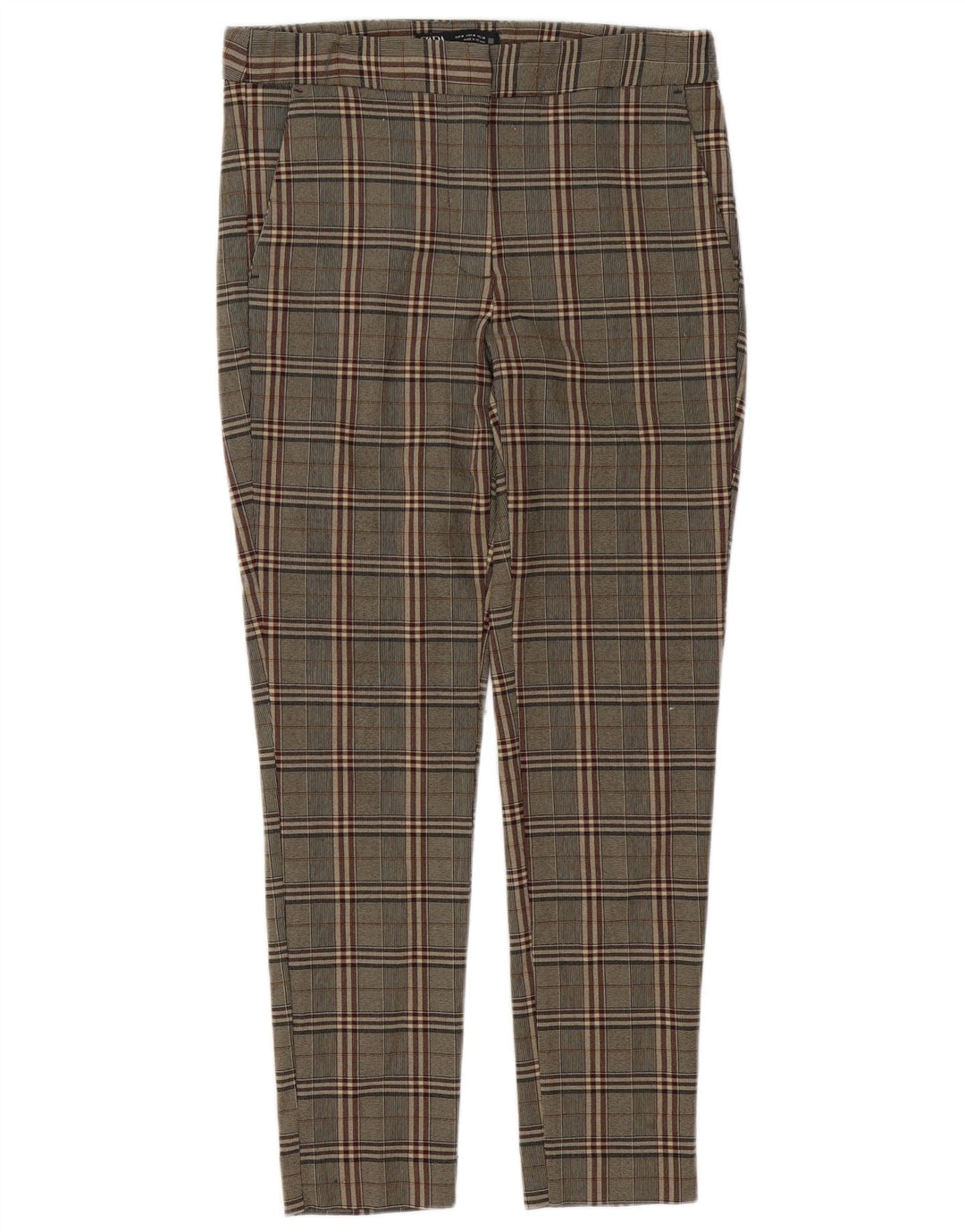 Zara Womens Slim Chino Trousers Medium W28 L27 Brown Check