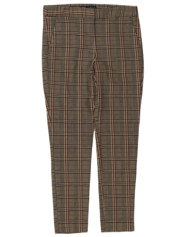 Zara Womens Slim Chino Trousers Medium W28 L27 Brown Check