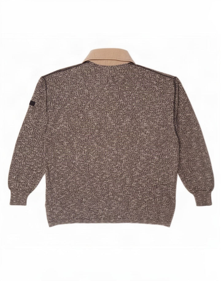Marz Mens Polo Neck Jumper Sweater IT 50 Medium Grey Flecked Cotton