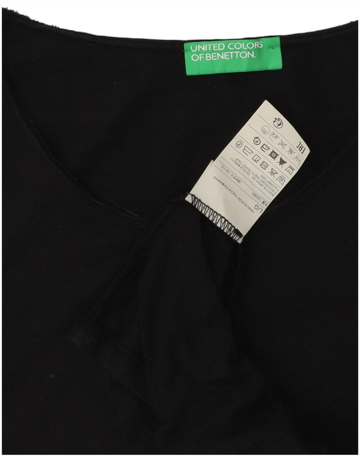 Benetton Mens Top Long Sleeve Large Black Cotton