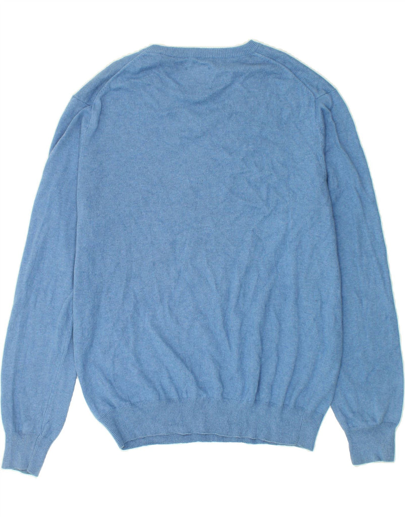 CHAPS Mens V-Neck Jumper Sweater Large Blue Cotton Vintage Chaps and Second-Hand Chaps from Messina Hembry 