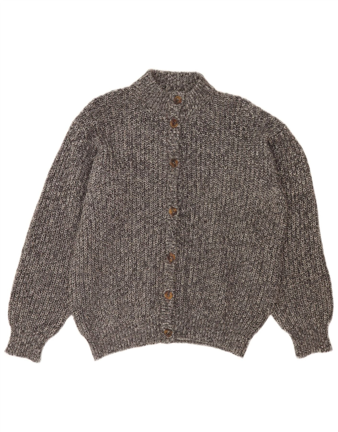 Vintage Womens Cardigan Sweater UK 14 Medium Grey Flecked Alpaca Wool