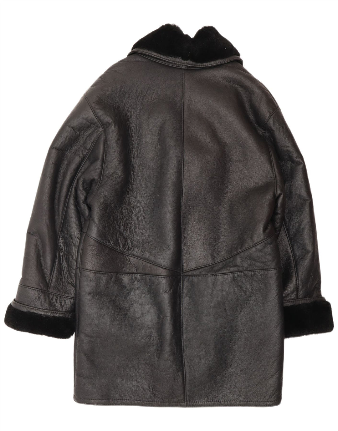 VINTAGE Womens Oversized Shearling Coat UK 16 Large Black