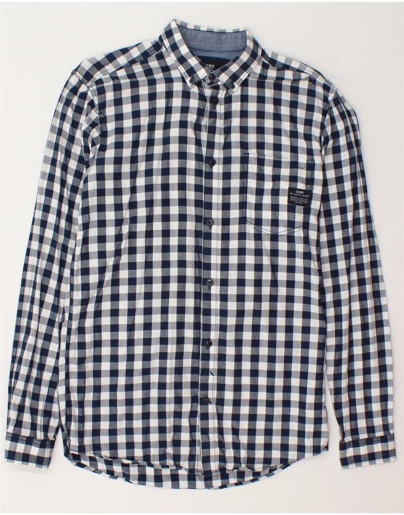 JACK & JONES Mens Shirt Small Navy Blue Gingham Cotton Vintage Jack & Jones and Second-Hand Jack & Jones from Messina Hembry 