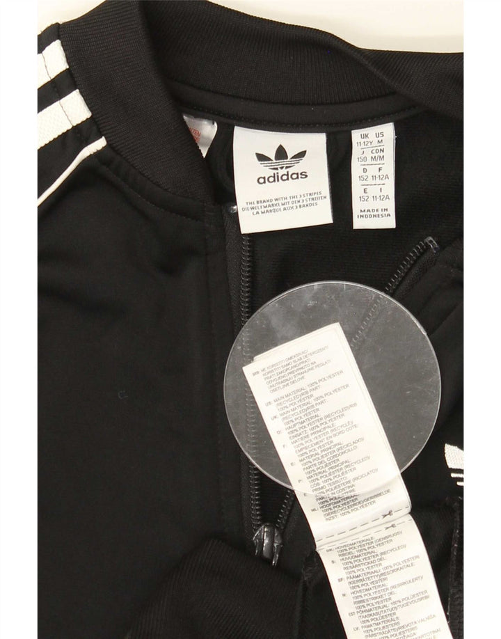 Adidas Boys Tracksuit Top Jacket 11-12 Years Black Polyester