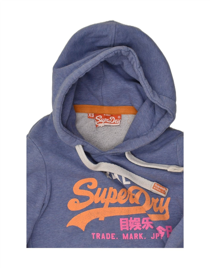 SUPERDRY Womens Graphic Hoodie Jumper UK 6 XS Blue Cotton | Vintage Superdry | Thrift | Second-Hand Superdry | Used Clothing | Messina Hembry 
