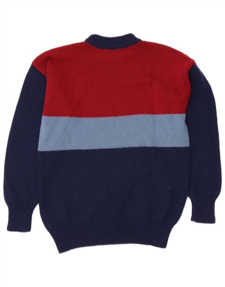 VINTAGE Mens Turtle Neck Jumper Sweater Medium Navy Blue Colourblock