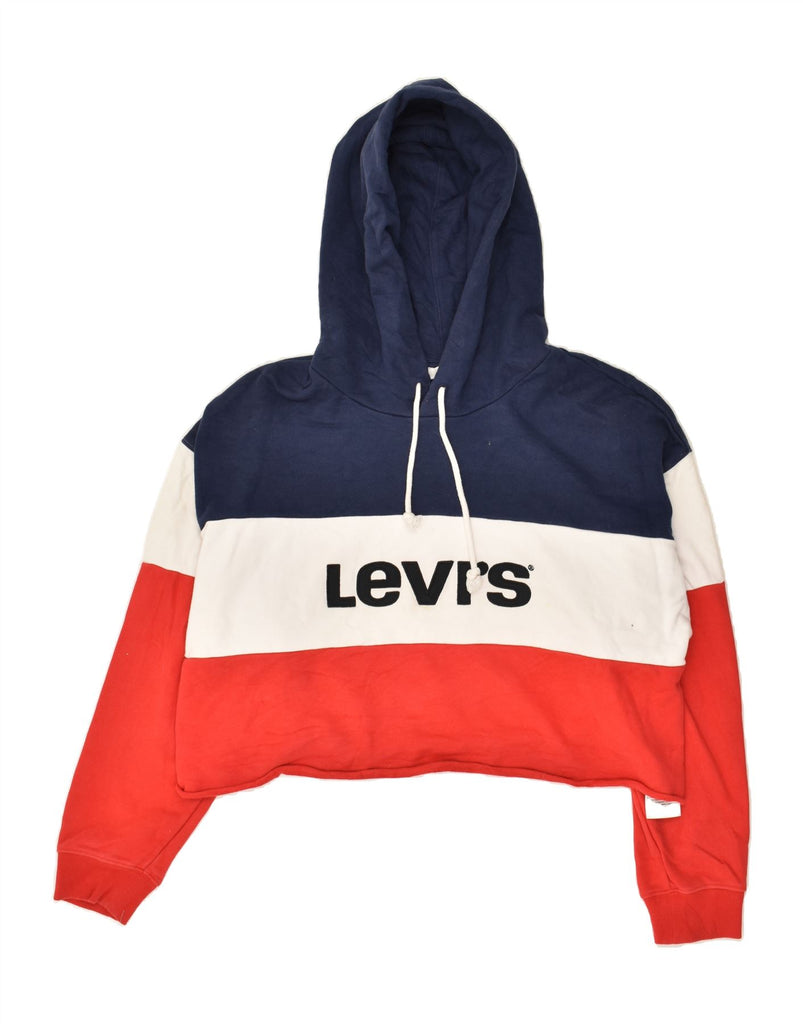 LEVI'S Womens Graphic Crop Hoodie Jumper UK 16 Large Multicoloured | Vintage Levi's | Thrift | Second-Hand Levi's | Used Clothing | Messina Hembry 