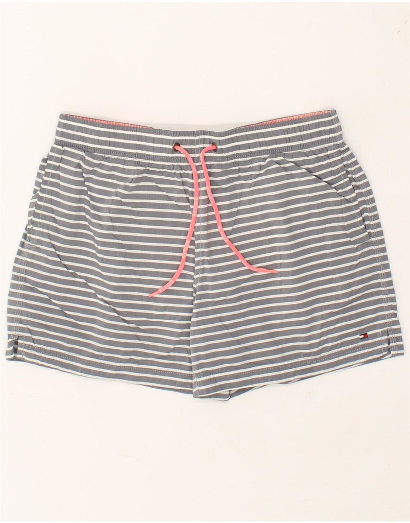 TOMMY HILFIGER Womens Sport Shorts UK 10 Small Grey Striped Cotton Vintage Tommy Hilfiger and Second-Hand Tommy Hilfiger from Messina Hembry 