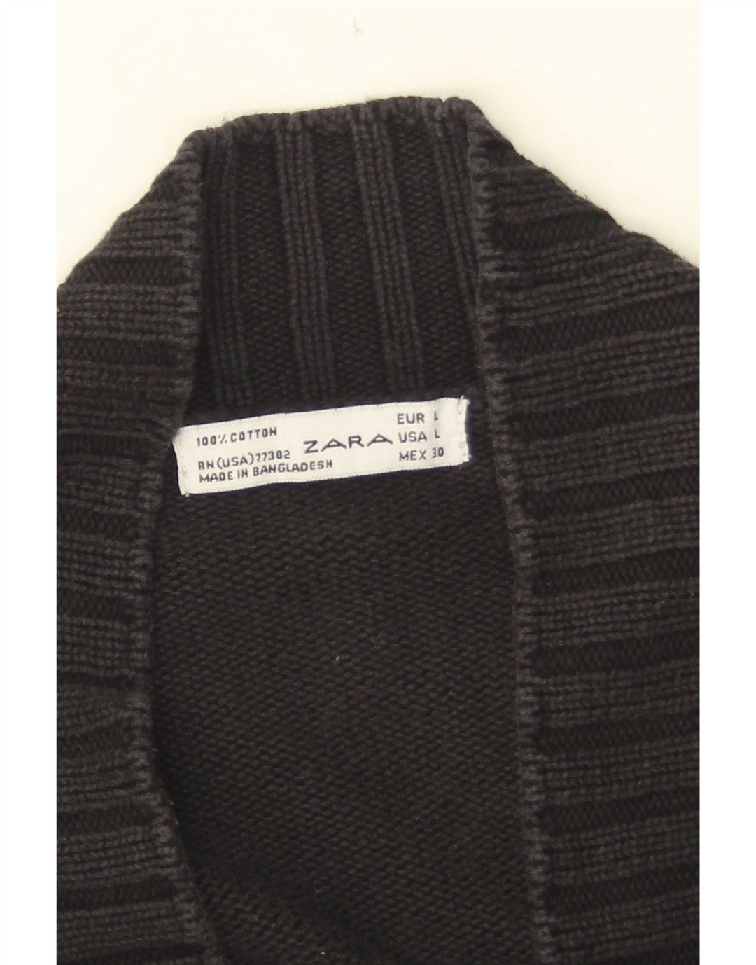 Zara Womens Open Cardigan Sweater UK 14 Large Black Cotton