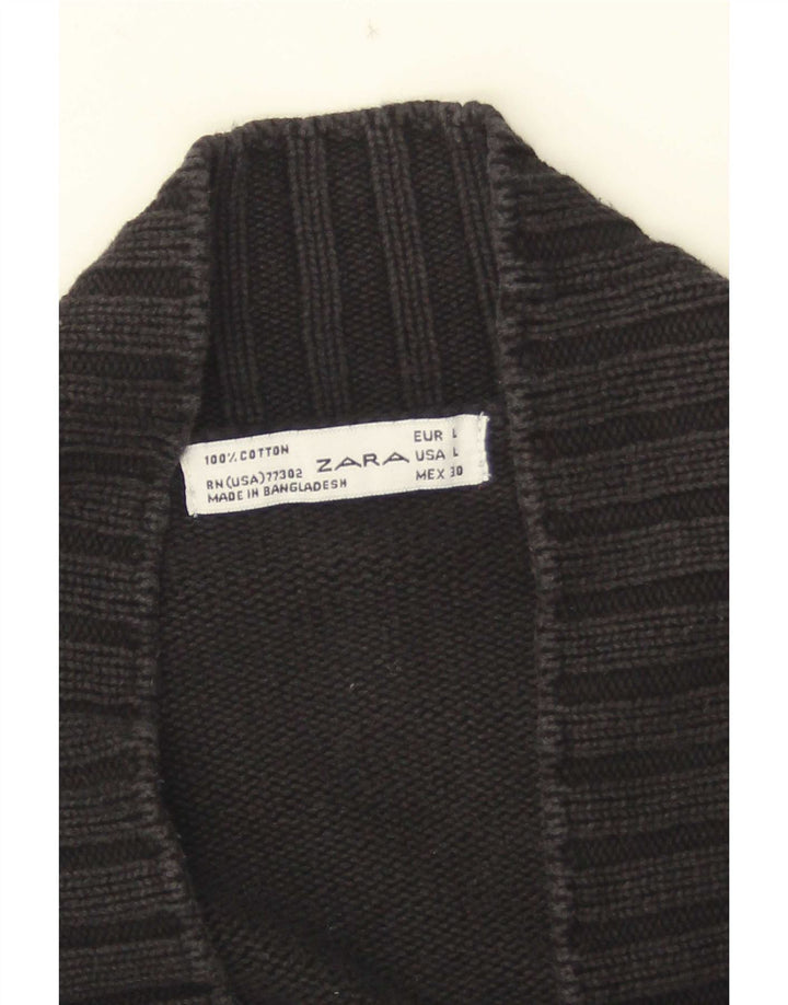 Zara Womens Open Cardigan Sweater UK 14 Large Black Cotton