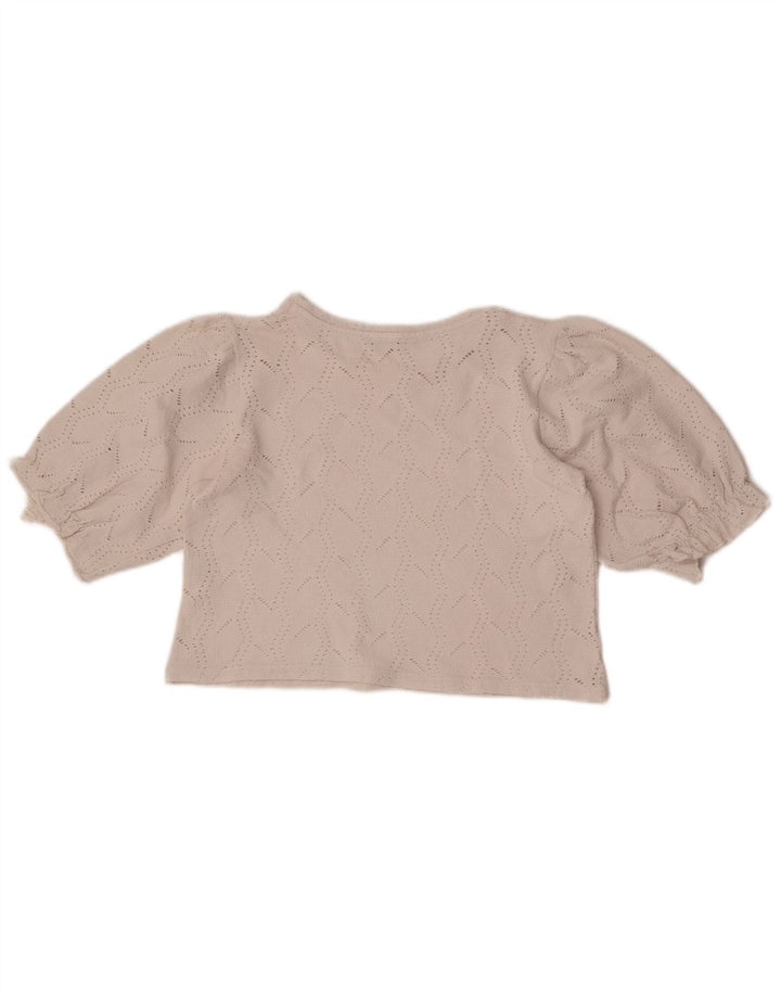 Zara Womens Crop Blouse Top UK 12 Medium White Cotton