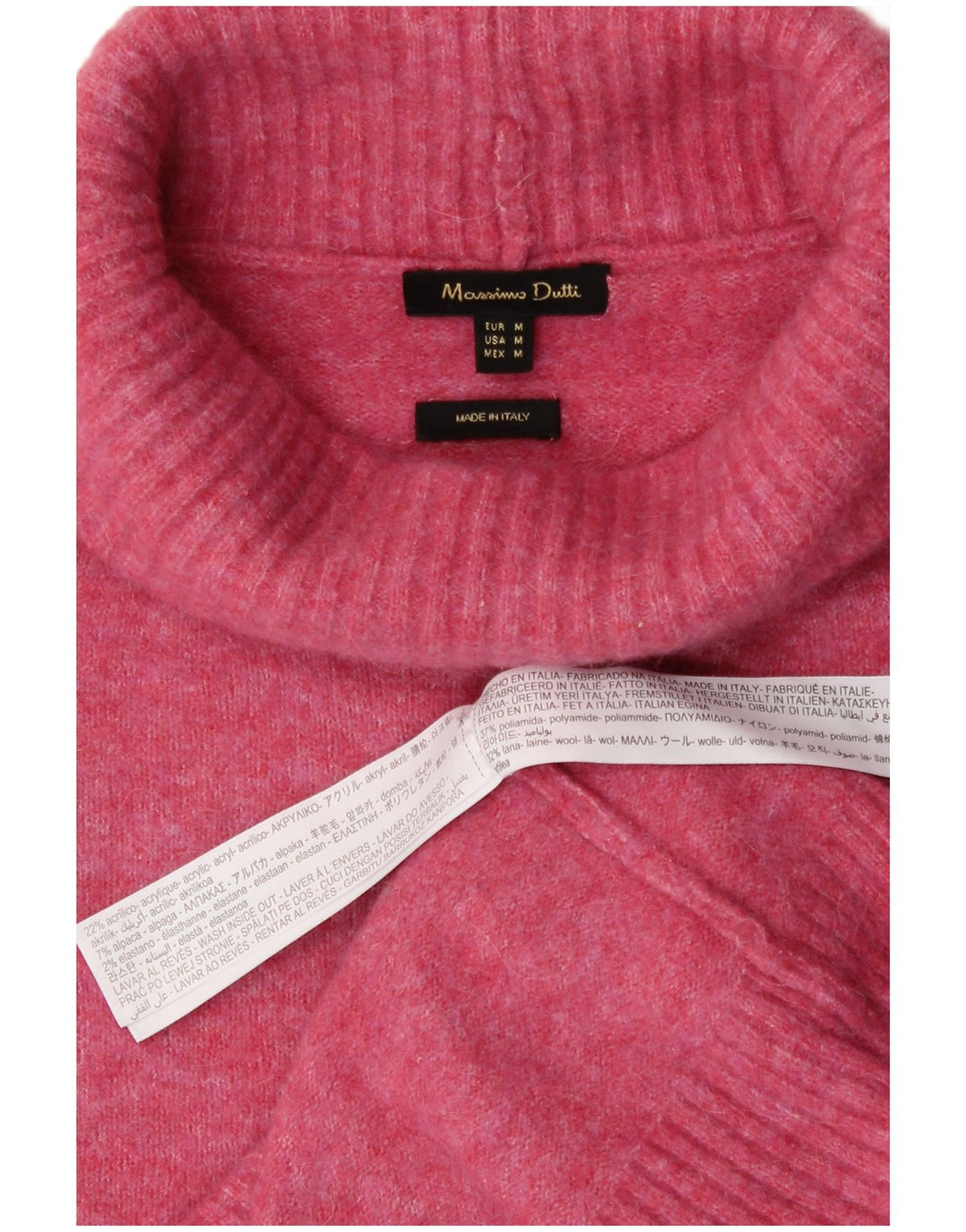 Massimo Dutti Womens Roll Neck Jumper Sweater UK 12 Medium Pink Polyamide