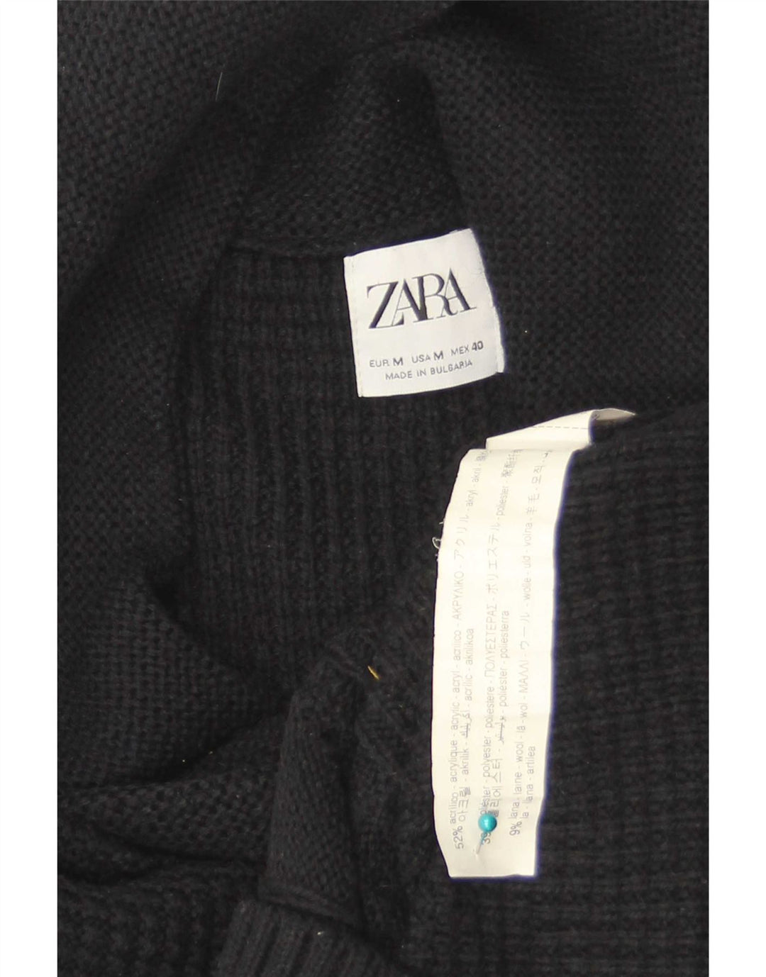Zara Mens Shawl Neck Jumper Sweater Medium Black Acrylic