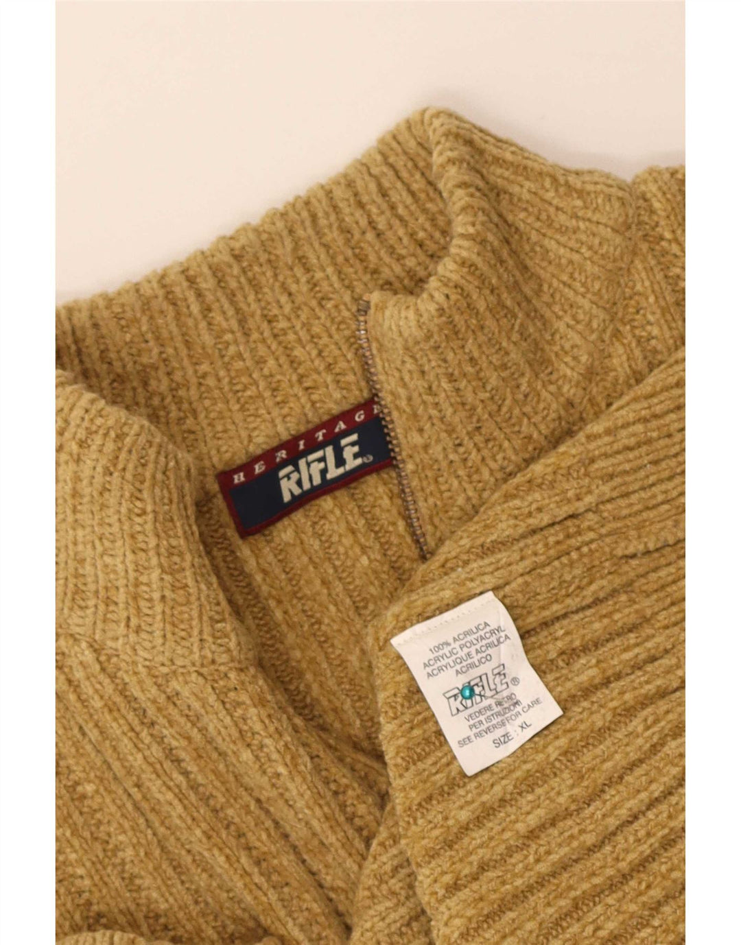 Rifle Mens Zip Neck Jumper Sweater XL Yellow Acrylic
