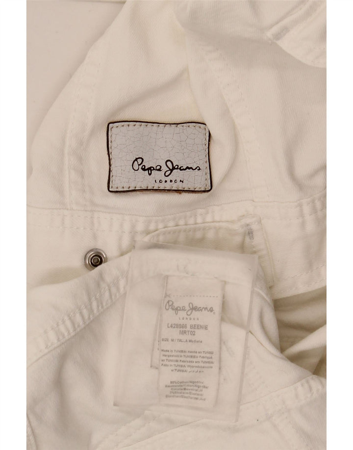 PEPE Jeans Womens Crop Denim Jacket UK 12 Medium White Cotton