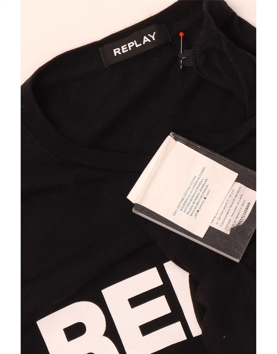 Replay Mens Graphic T-Shirt Long Sleeve Large Black Cotton