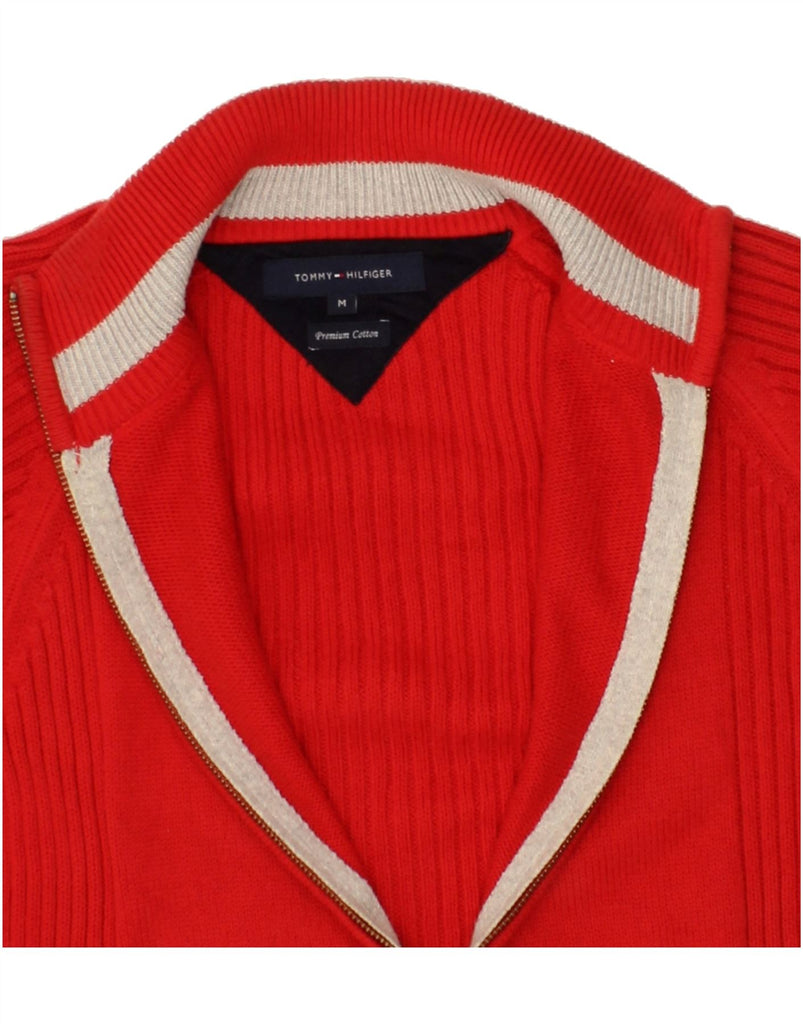 TOMMY HILFIGER Mens Cardigan Sweater Medium Red Cotton | Vintage Tommy Hilfiger | Thrift | Second-Hand Tommy Hilfiger | Used Clothing | Messina Hembry 