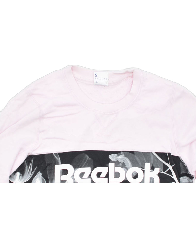 REEBOK Womens Oversized Graphic Sweatshirt Jumper UK 8/10 Small Pink | Vintage | Thrift | Second-Hand | Used Clothing | Messina Hembry 