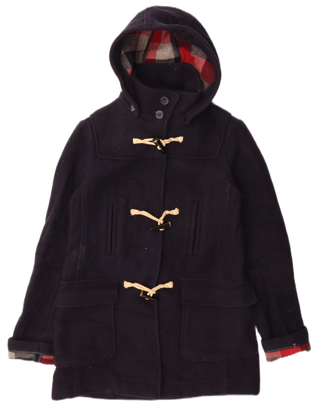 Topshop Womens Hooded Duffle Coat UK 10 Small Navy Blue Wool