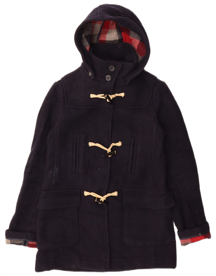 Topshop Womens Hooded Duffle Coat UK 10 Small Navy Blue Wool