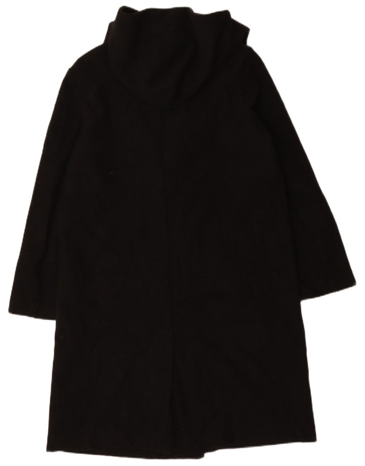Zara Womens Hooded Open Overcoat UK 14 Medium Black Polyester