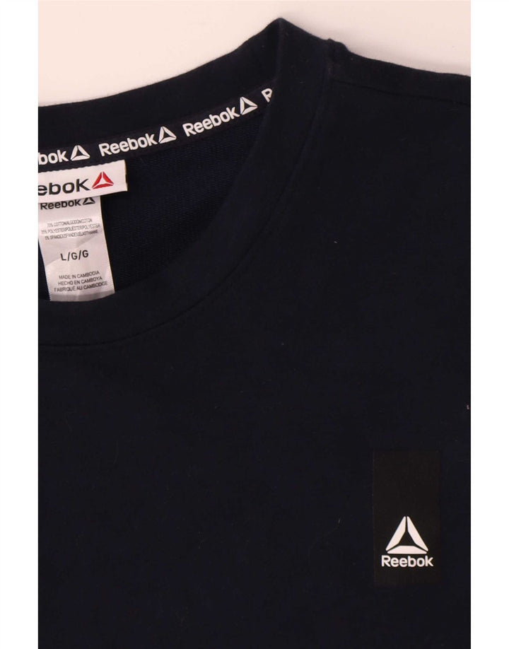 Reebok Mens Sweatshirt Jumper Large Navy Blue Cotton