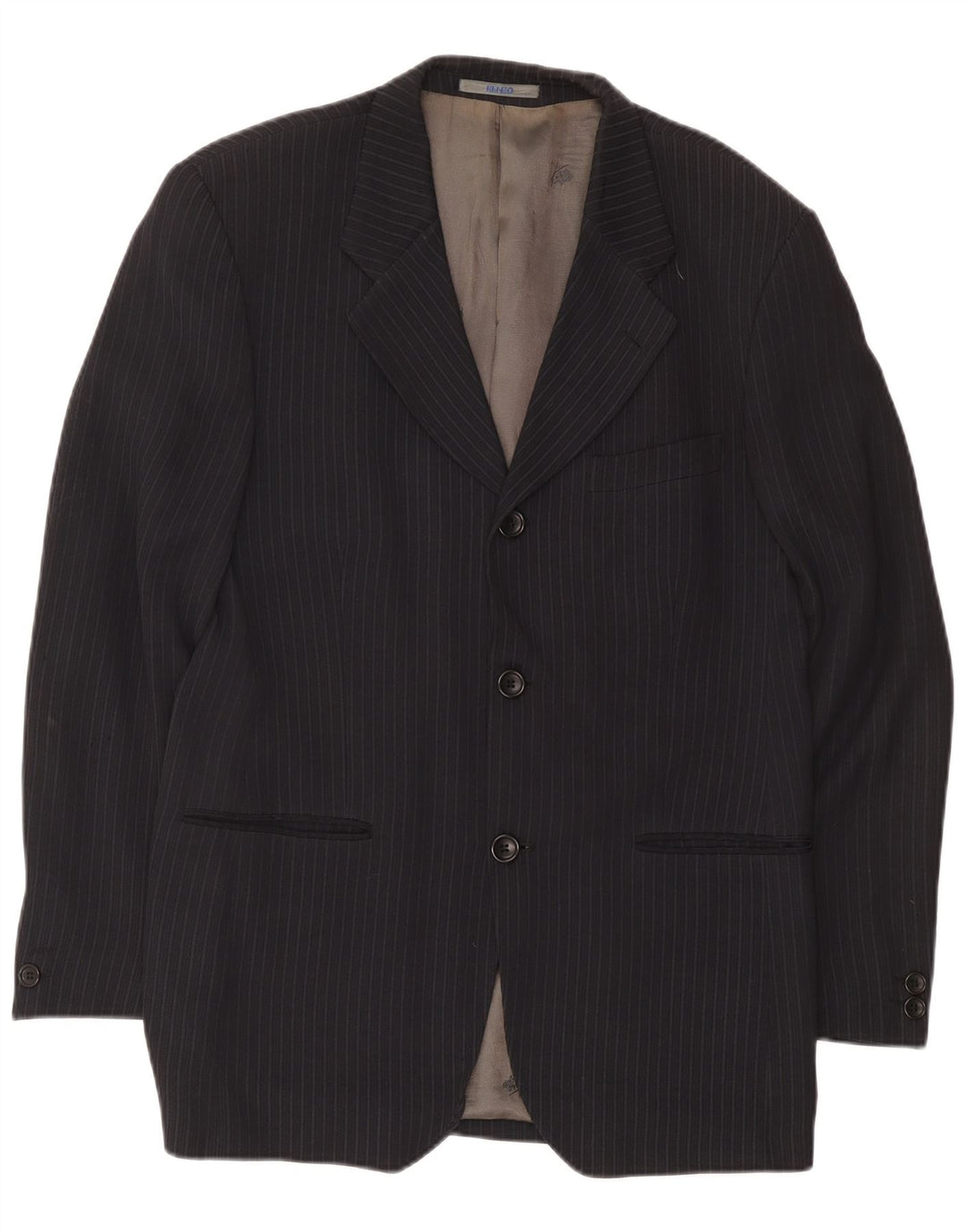 Kenzo Mens 3 Button Blazer Jacket IT 50 Large Navy Blue Striped Acetate