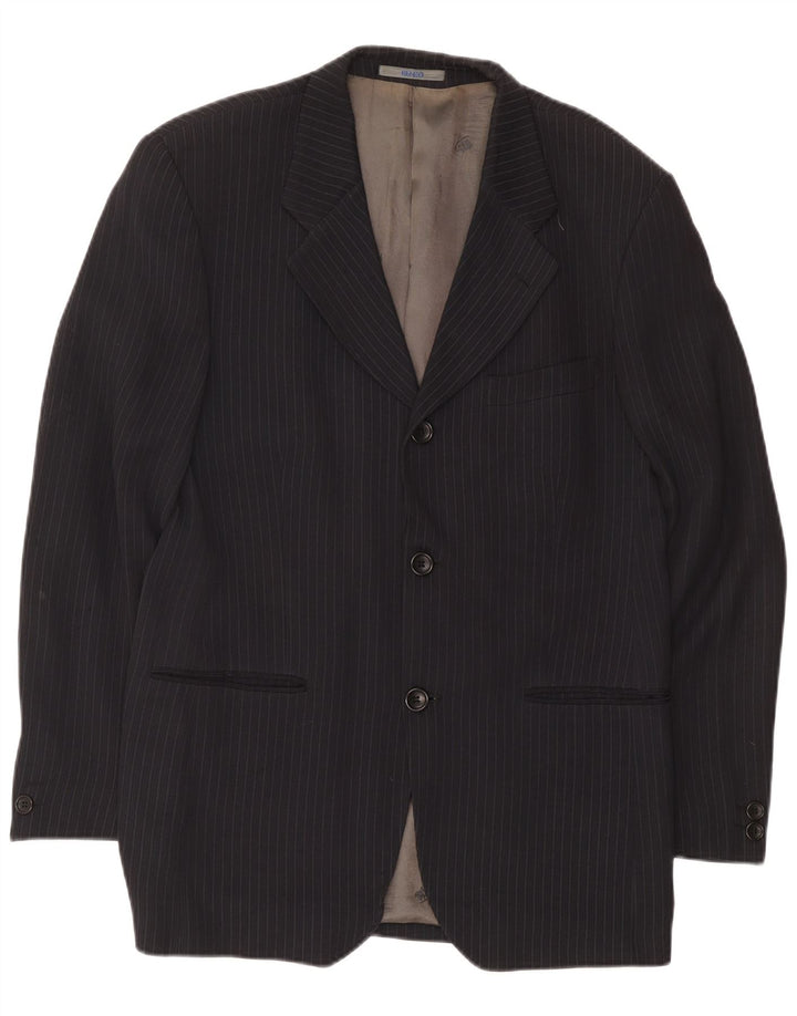 Kenzo Mens 3 Button Blazer Jacket IT 50 Large Navy Blue Striped Acetate