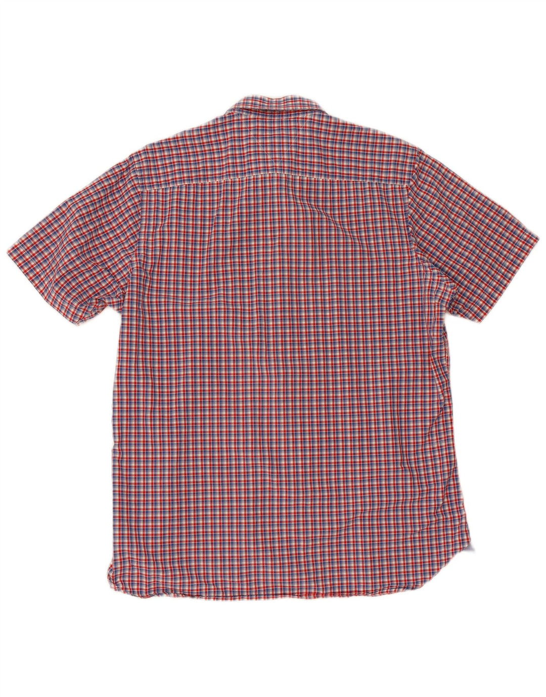 Tommy Hilfiger Mens Short Sleeve Custom Fit Shirt Large Red Check Cotton